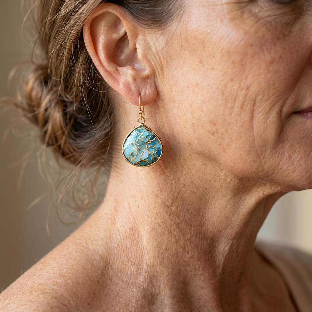 Pendientes bohemios de lágrima con mosaico de turquesa