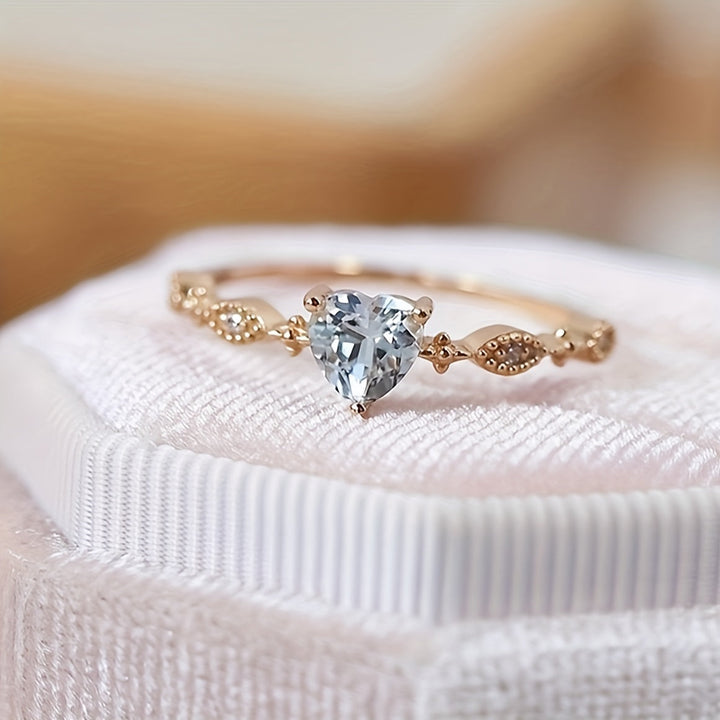 Vintage Minimalist Heart Shaped Zirconia Gold Plated Ring