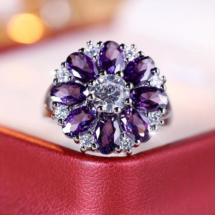 Elegant Stylish Purple Zirconia Flower Ring