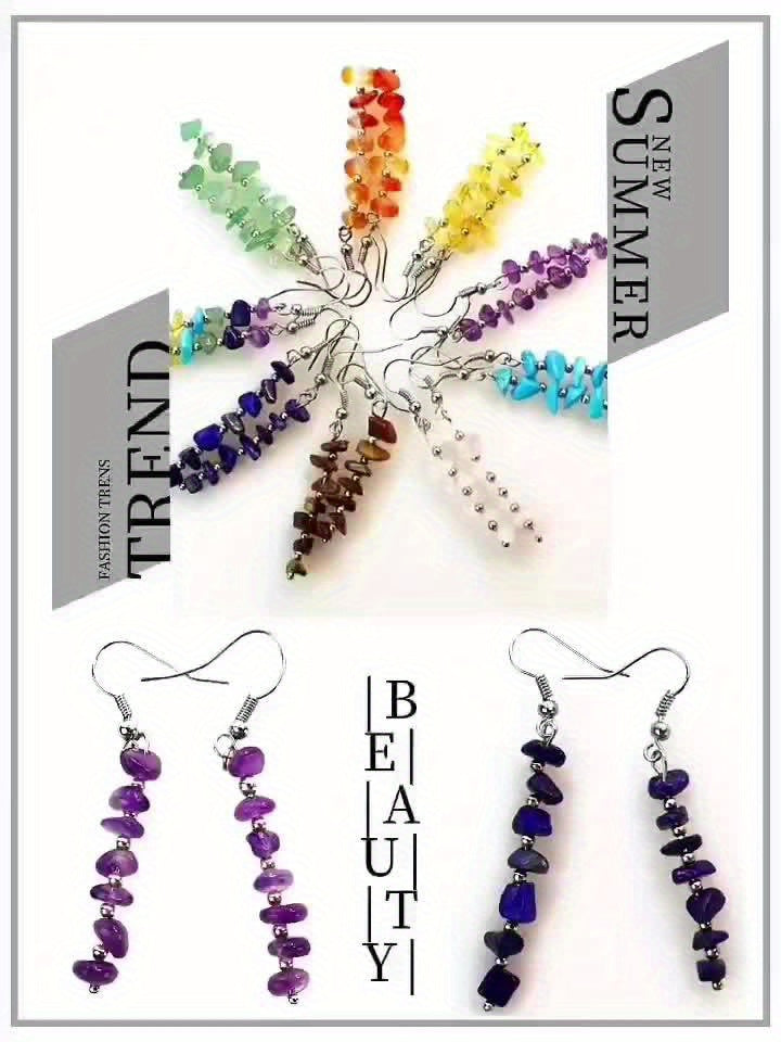 Pendientes colgantes bohemios y coloridos de piedras preciosas naturales