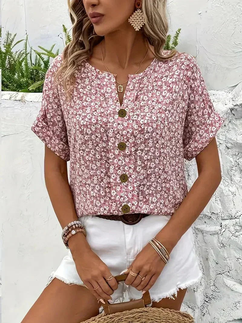 Wolena | Blusa con escote de pico y estampado de flores silvestres