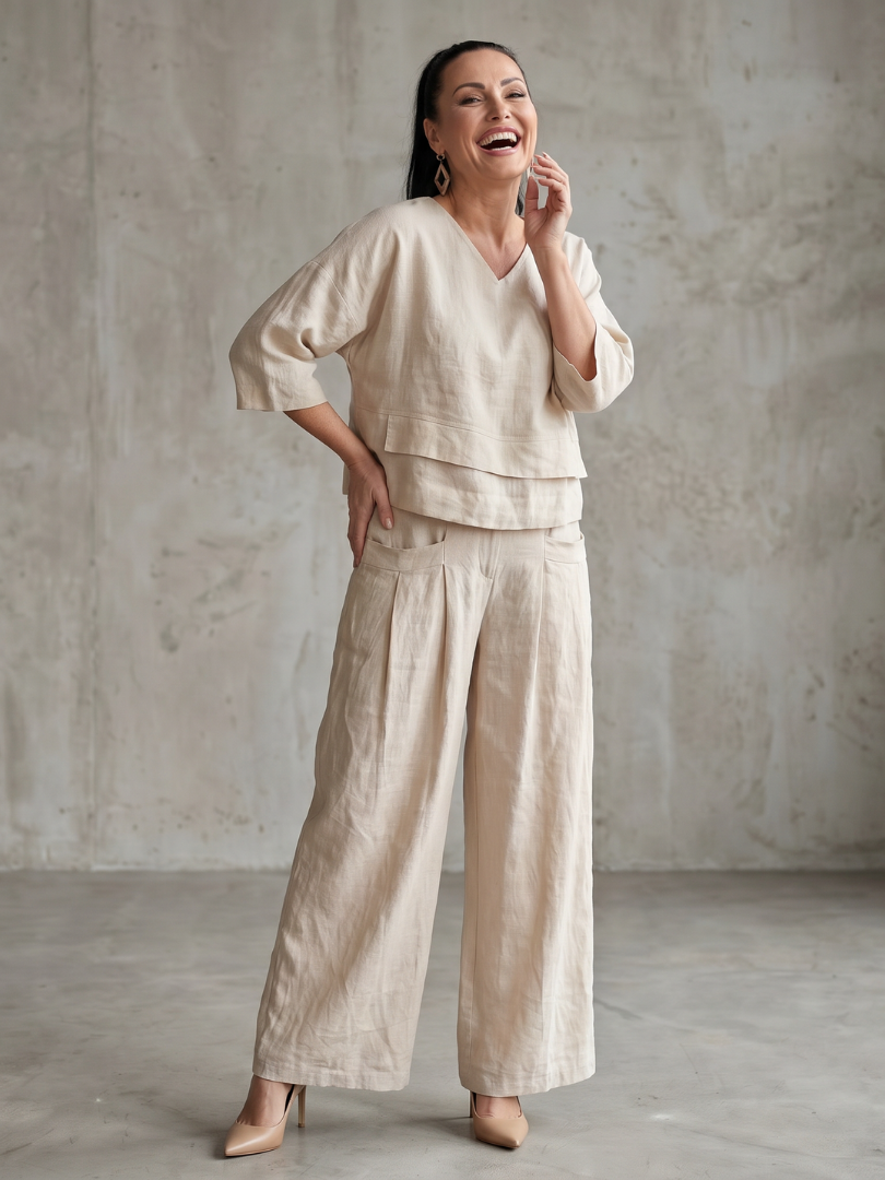 River | Ensemble avec haut superposé et pantalon à jambes larges