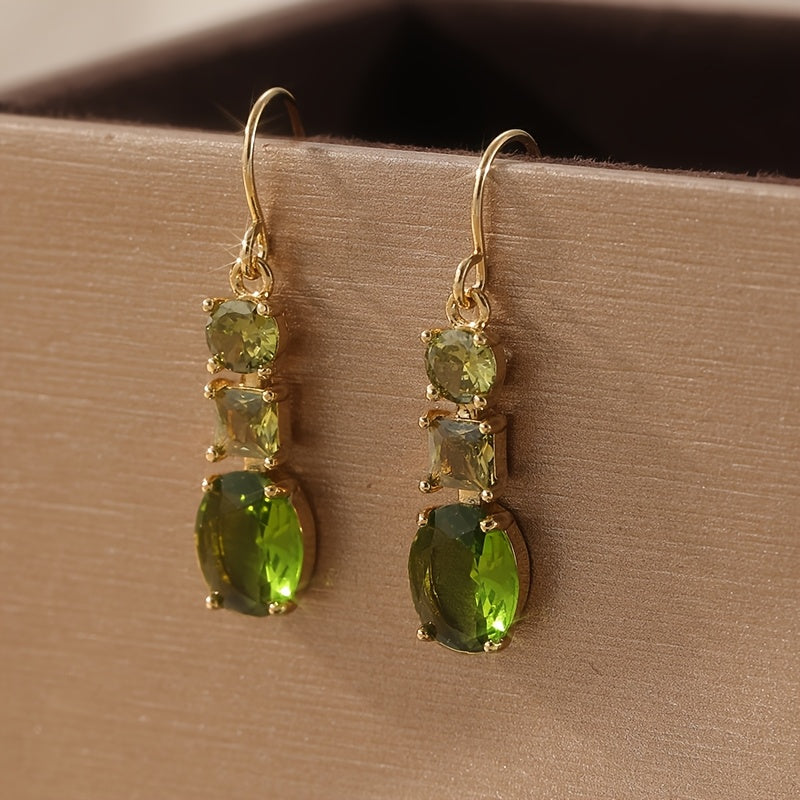 Pendientes geométricos vintage bohemios con circonita verde  