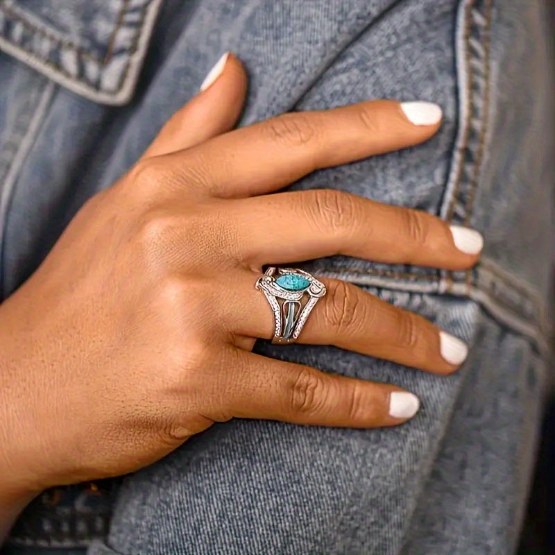 Statement Marquise Turquoise Sterling Silver Ring
