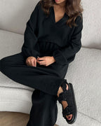 Conjunto casual com decote em V Autumn