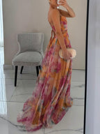 Karen | Vestido largo con estampado floral pintado y escote en V