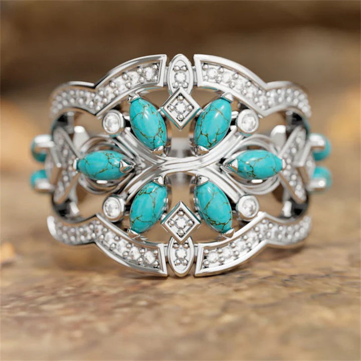 Vintage Boho Turquoise Flowers Vines Ring
