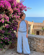 Zephyrine | Mono de pierna ancha con cuello halter y ribete en contraste