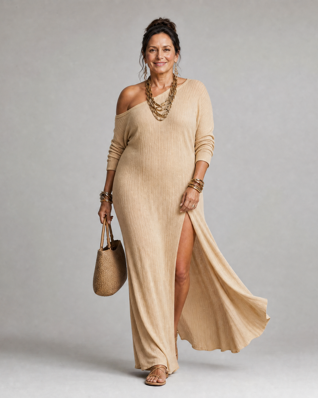 Asterelle | Vestido midi fluido de um ombro só com fenda lateral