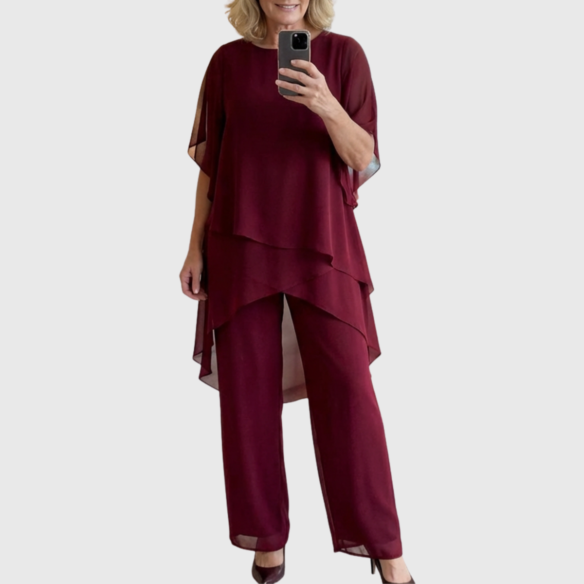 Linda | Tailleur avec pantalon palazzo drapé