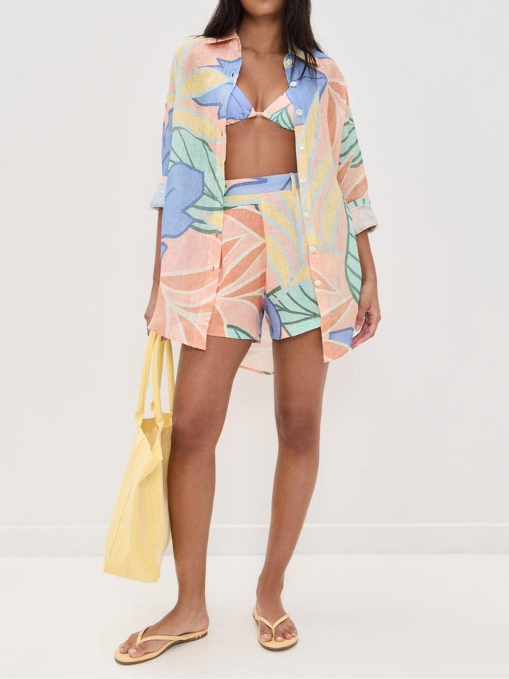 Amandine| Conjunto corto con estampado de hojas tropicales