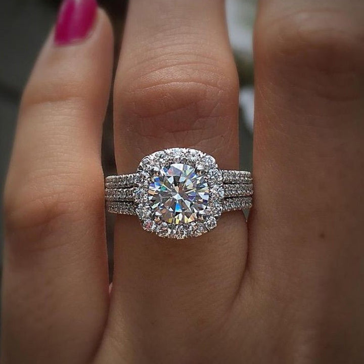 Elegant Zirconia Single Stone Side Micro Pave Rings