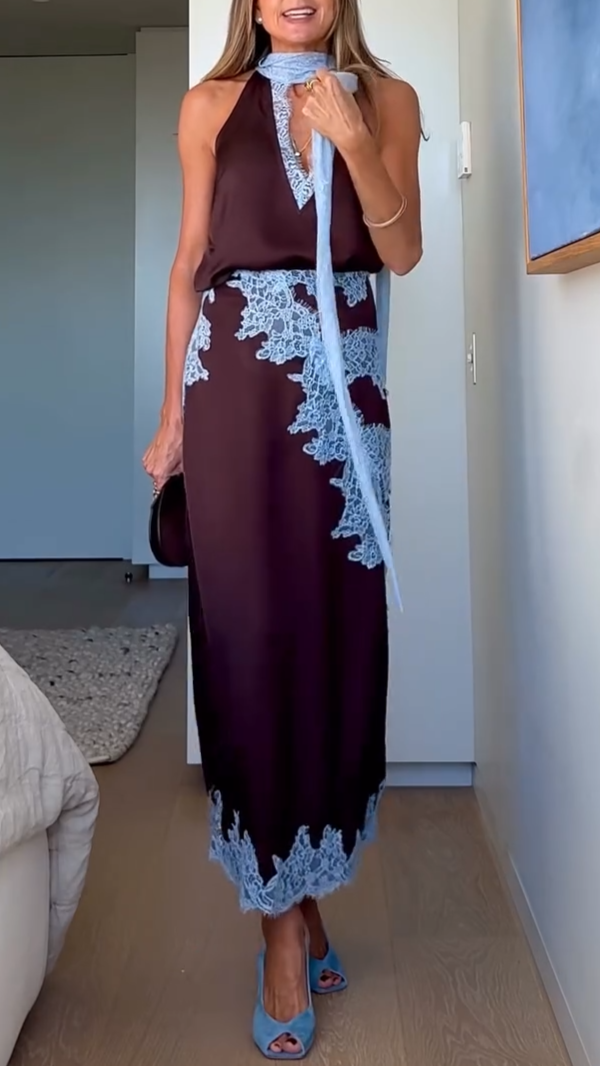 Conjunto de Top con Panel de Encaje y Falda Isabella