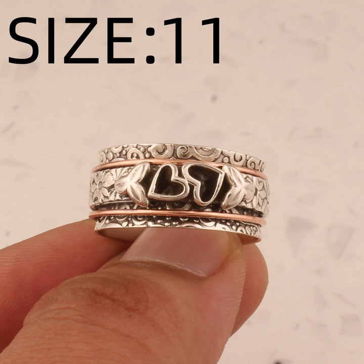 Vintage Style Butterfly Heart Silver Plated Spinner Ring