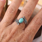 Vintage Leaf Turquoise Sterling Silver Ring