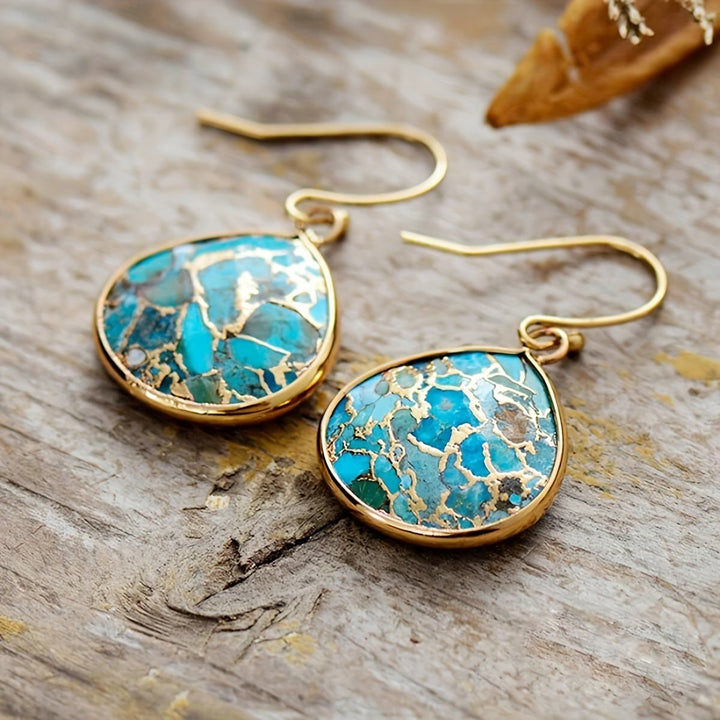 Pendientes bohemios de lágrima con mosaico de turquesa