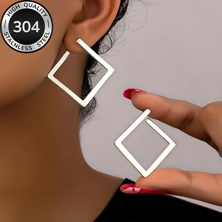 Pendientes Colgantes Minimalistas Cuadrados de Acero Inoxidable Chapado en Oro
