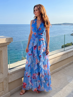 Nori | Robe longue à fleurs, encolure dos nu et corsage froncé