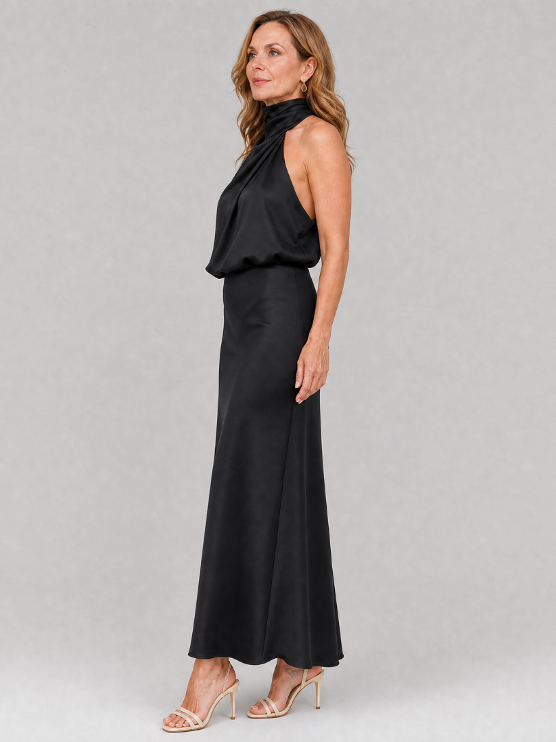 Nopal | Robe midi sans manches à encolure drapée