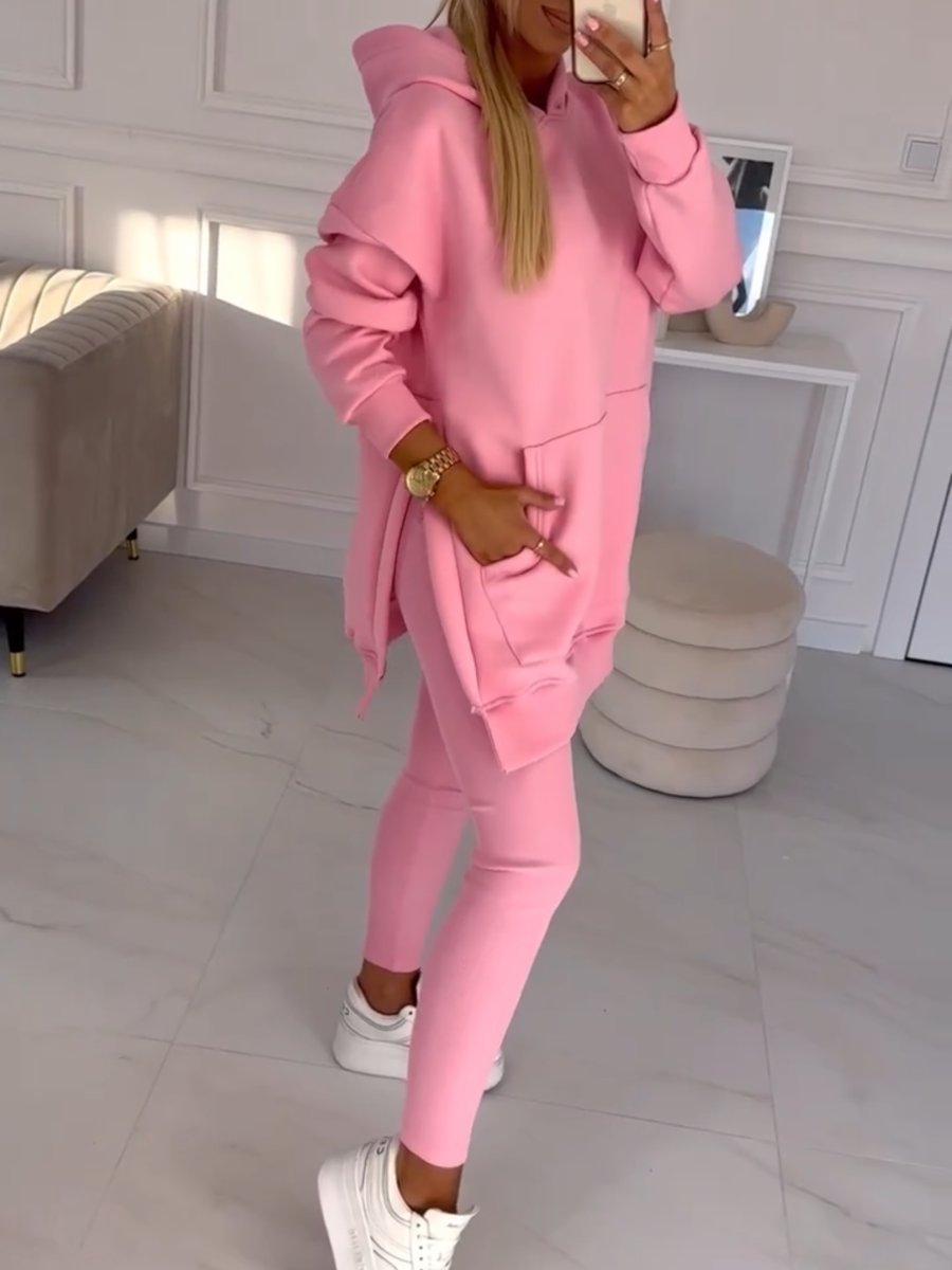 Conjunto Moletom com Capuz Cor Sólida e Leggings Forradas Sienna