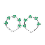 Vintage Bohemian Silver Plated Green Floral Hoop Earrings