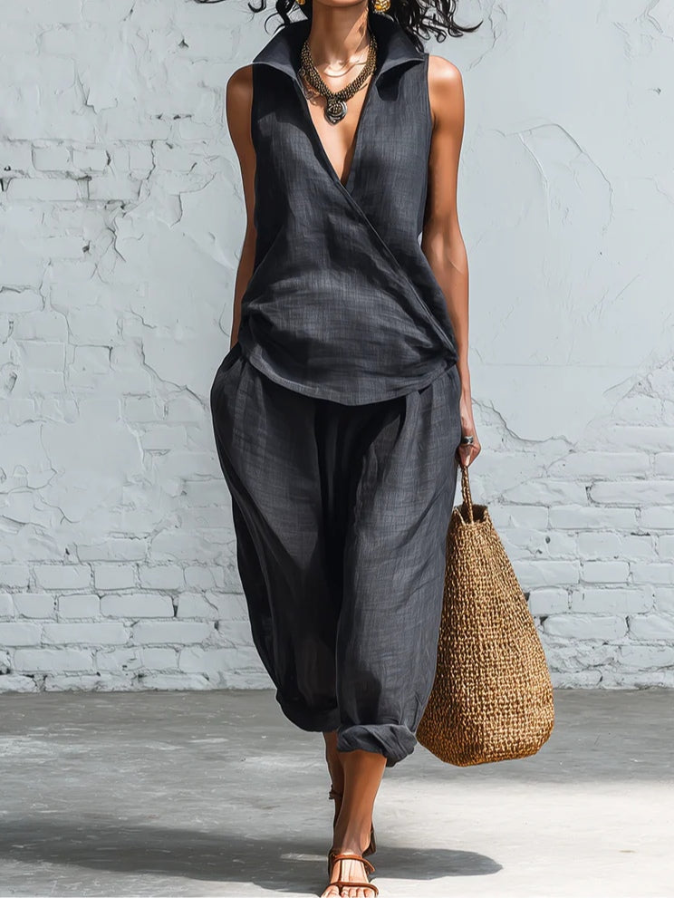Conjunto de Camisa con Cuello y Pantalones Amplios Sophia