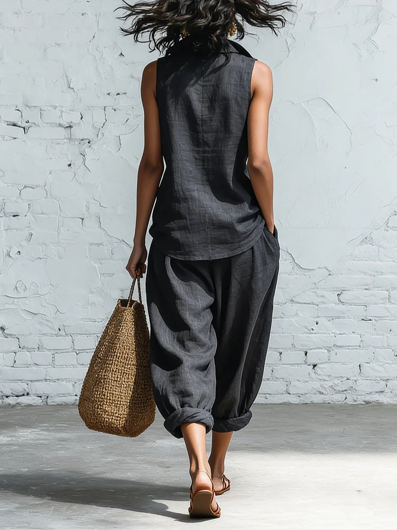 Conjunto de Camisa con Cuello y Pantalones Amplios Sophia