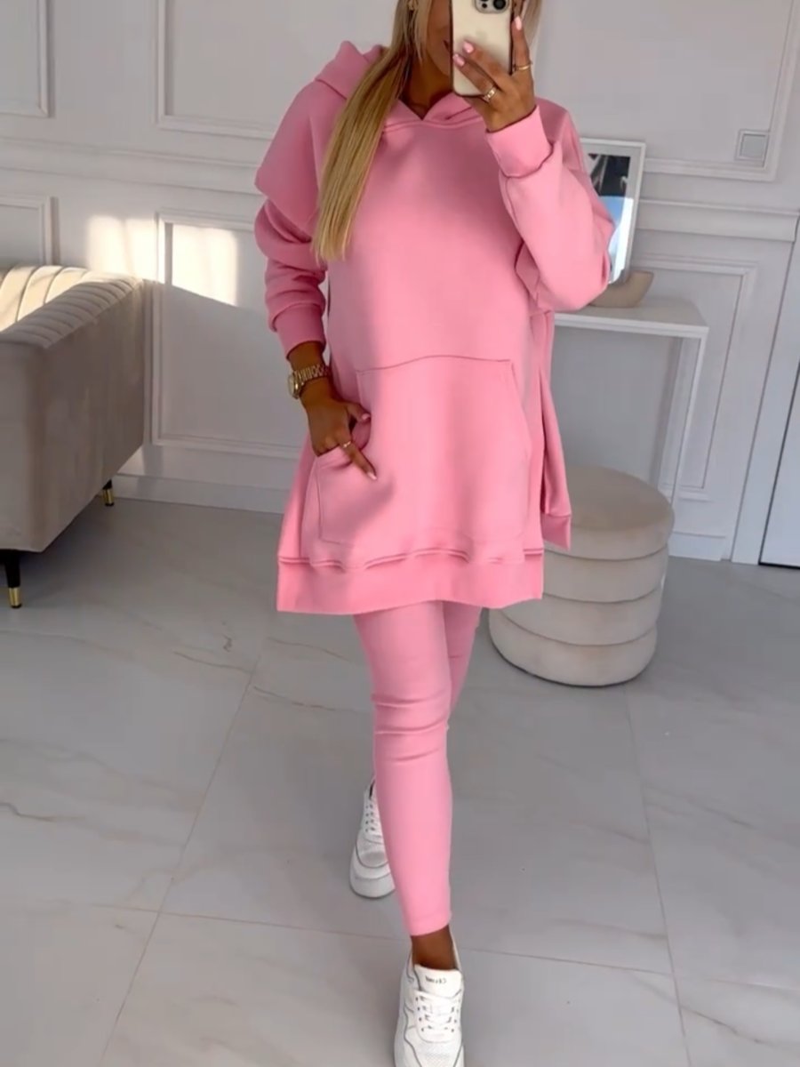 Conjunto Moletom com Capuz Cor Sólida e Leggings Forradas Sienna