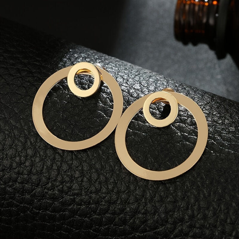 Pendientes colgantes minimalistas geométricos con doble círculo