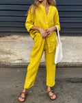 Conjunto de camisa com gola V e calça Liam