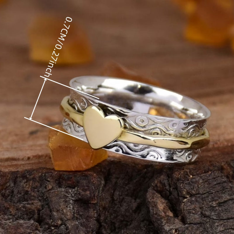 Bohemian Two Tone Heart Spinner Band Ring