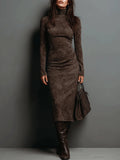 Robine | Robe midi en daim à manches longues