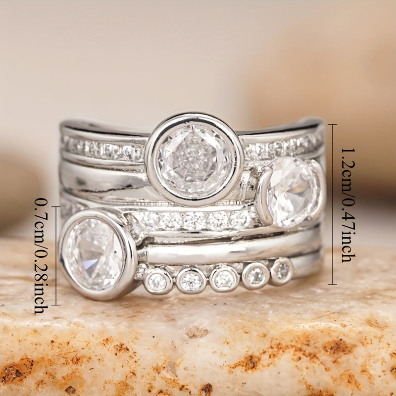 Stylish Wide Inlay Cubic Zirconia Band Ring