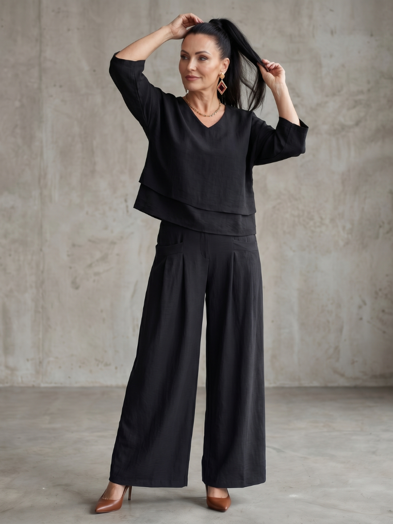 River | Ensemble avec haut superposé et pantalon à jambes larges