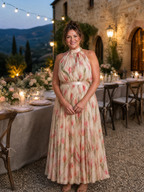 Aurelle | Vestido midi floral con cuello halter