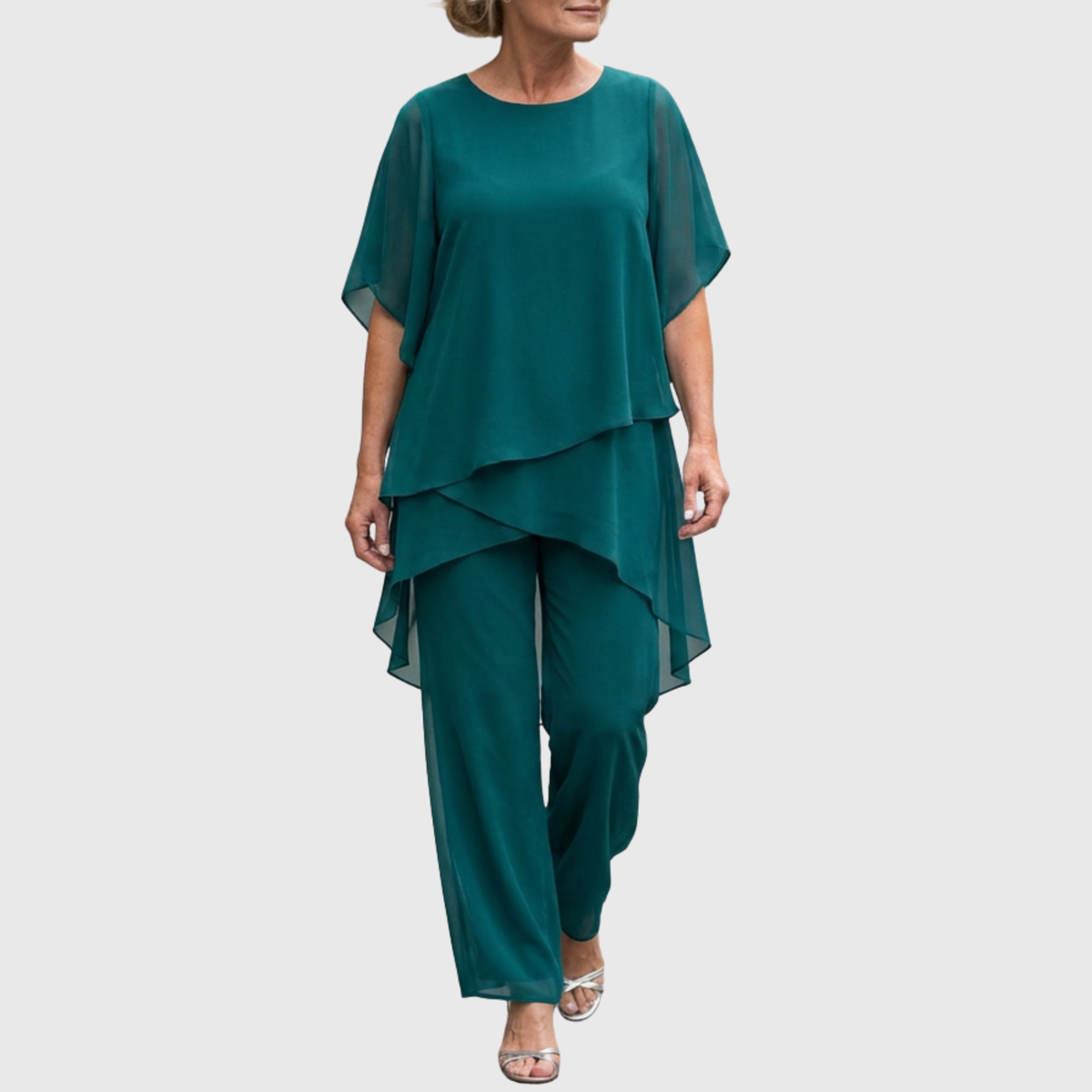 Linda | Tailleur avec pantalon palazzo drapé