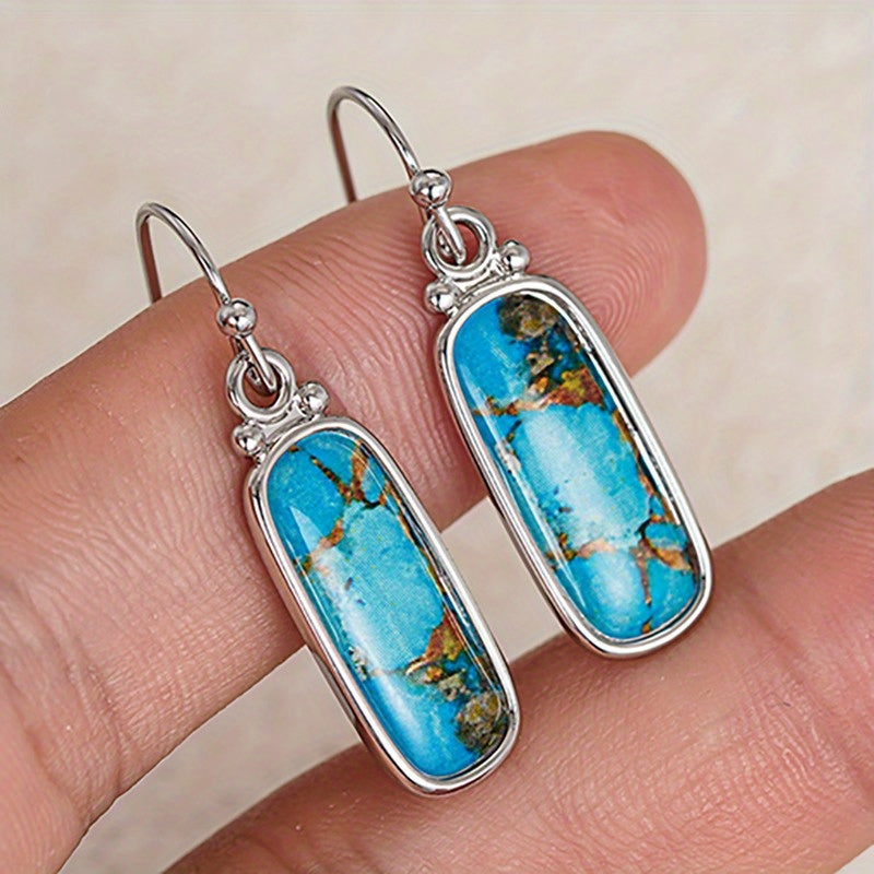 Boucles d'oreilles rectangulaires pendantes en turquoise, plaquées argent