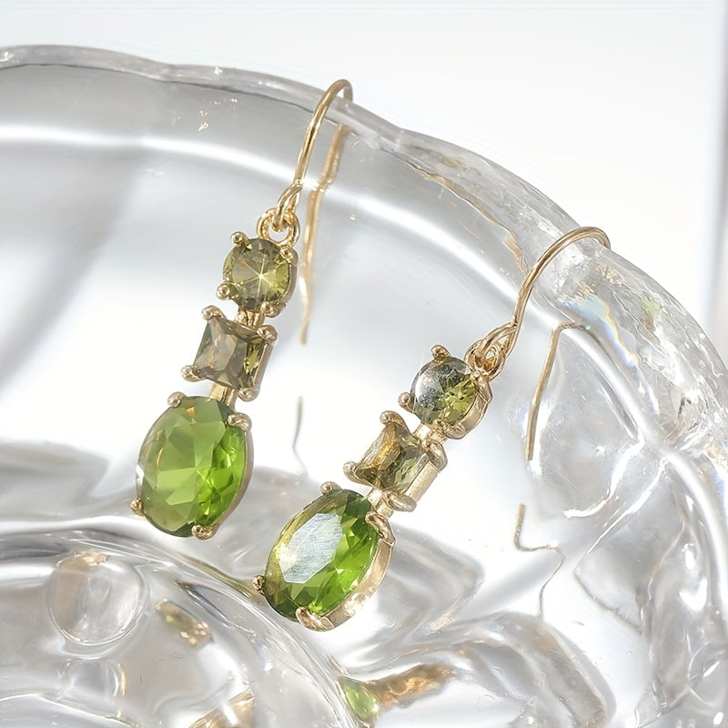 Pendientes geométricos vintage bohemios con circonita verde  