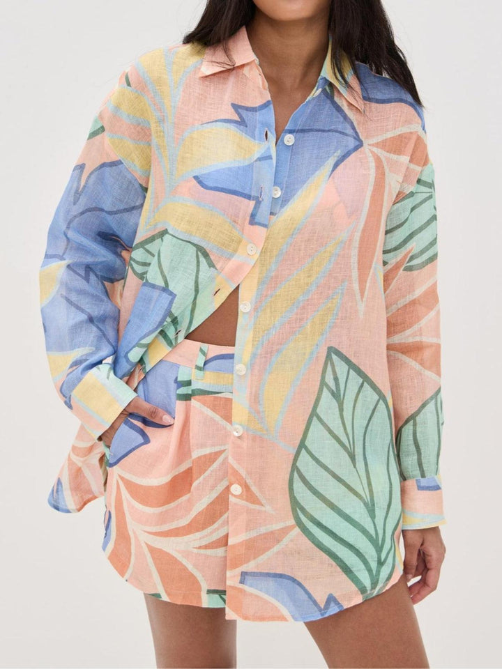 Amandine| Conjunto corto con estampado de hojas tropicales