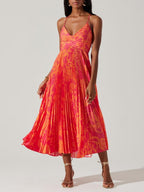 Heather | Coleção de vestidos midi plissados com estampa floral elegante e estilo litorâneo sofisticado