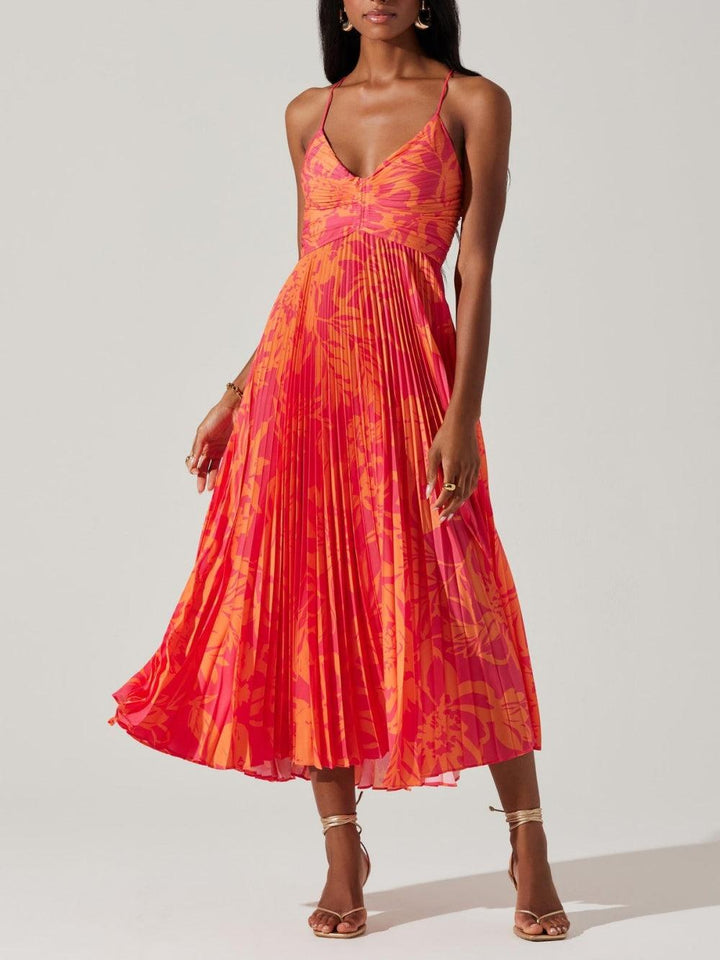 Heather | Colección de vestidos midi plisados con estampado floral elegante y estilo costero