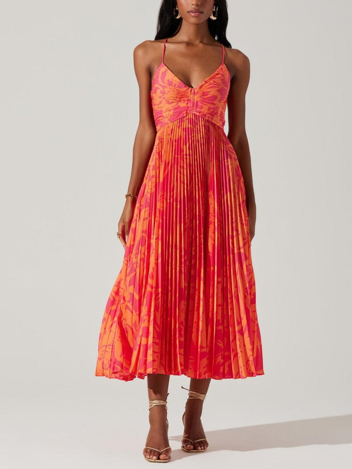 Heather | Colección de vestidos midi plisados con estampado floral elegante y estilo costero