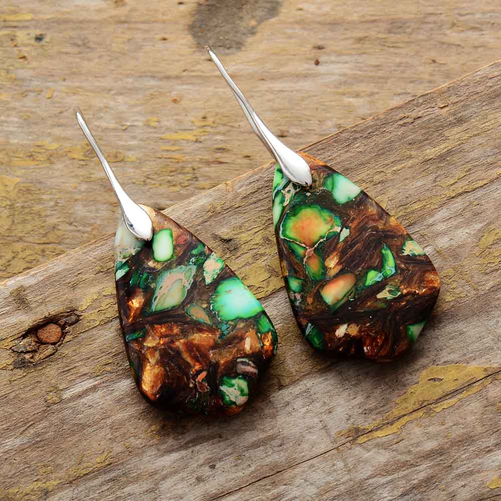 Pendientes colgantes de jaspe abstracto de piedra natural  