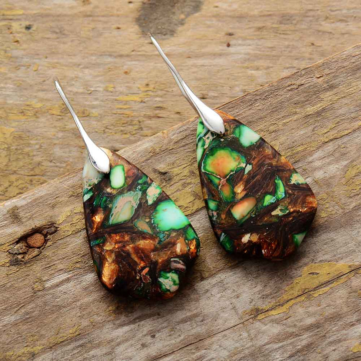 Pendientes colgantes de jaspe abstracto de piedra natural  