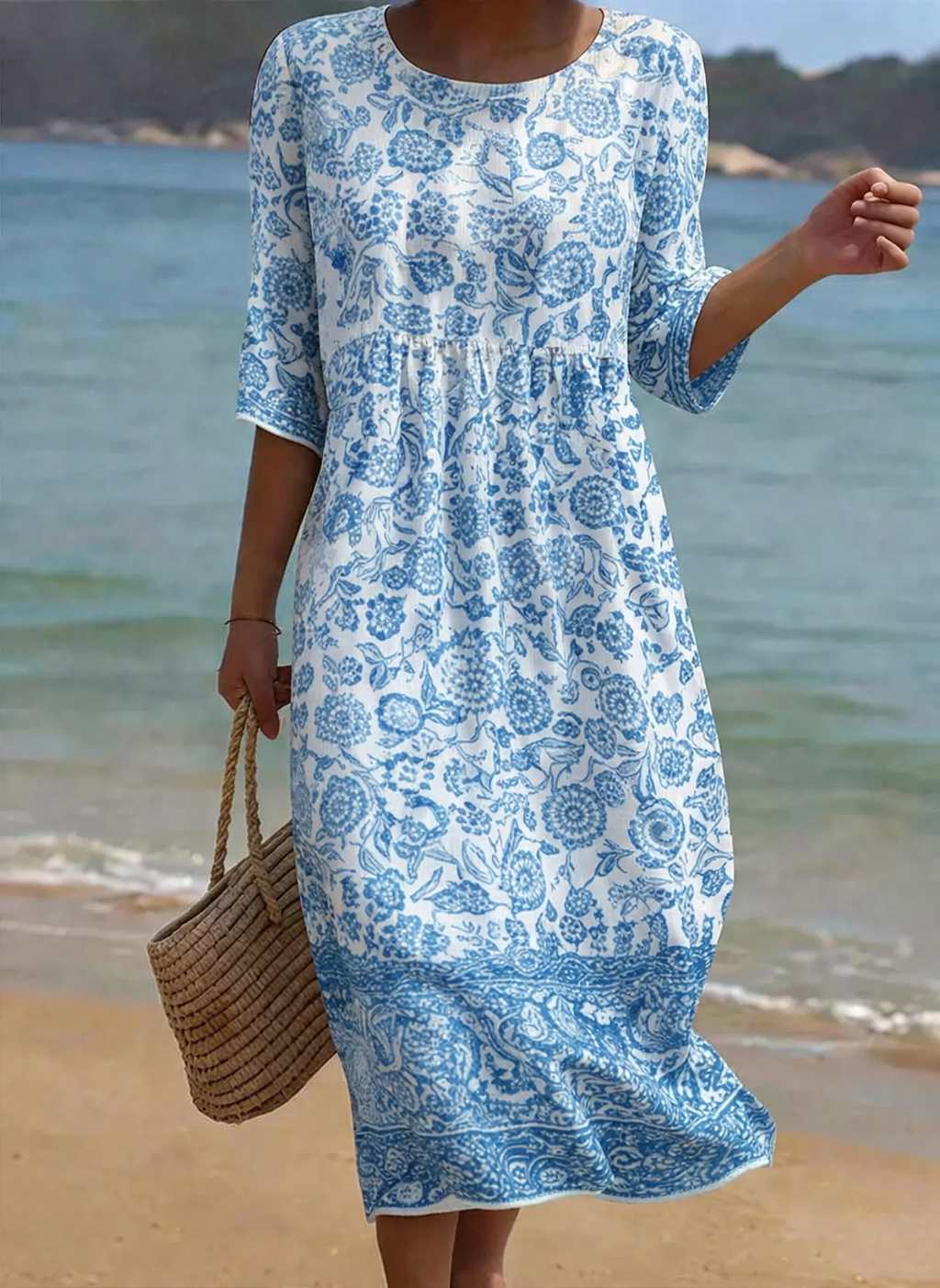 Bleu | Robe élégante à motifs floraux