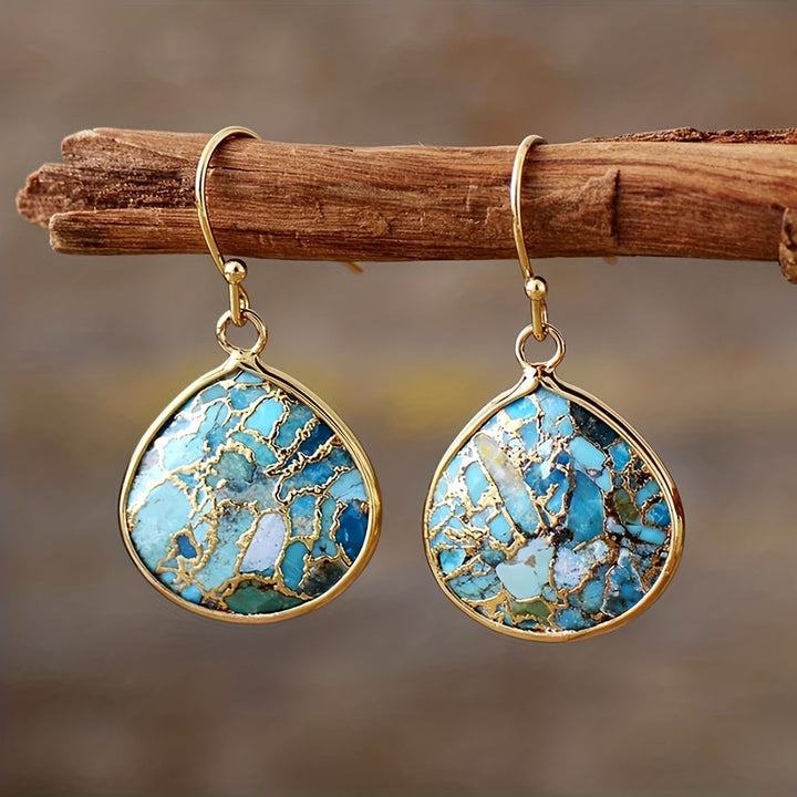 Pendientes bohemios de lágrima con mosaico de turquesa