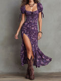 Wendy | Vestido midi bohemio con estampado floral y mangas abullonadas