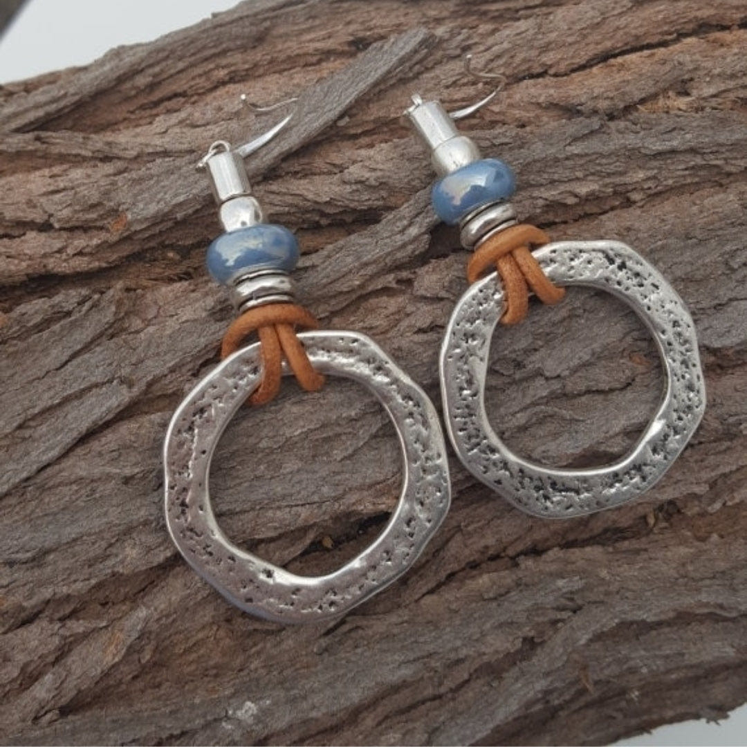 Boucles d'oreilles vintage bohèmes rondes plaquées argent
