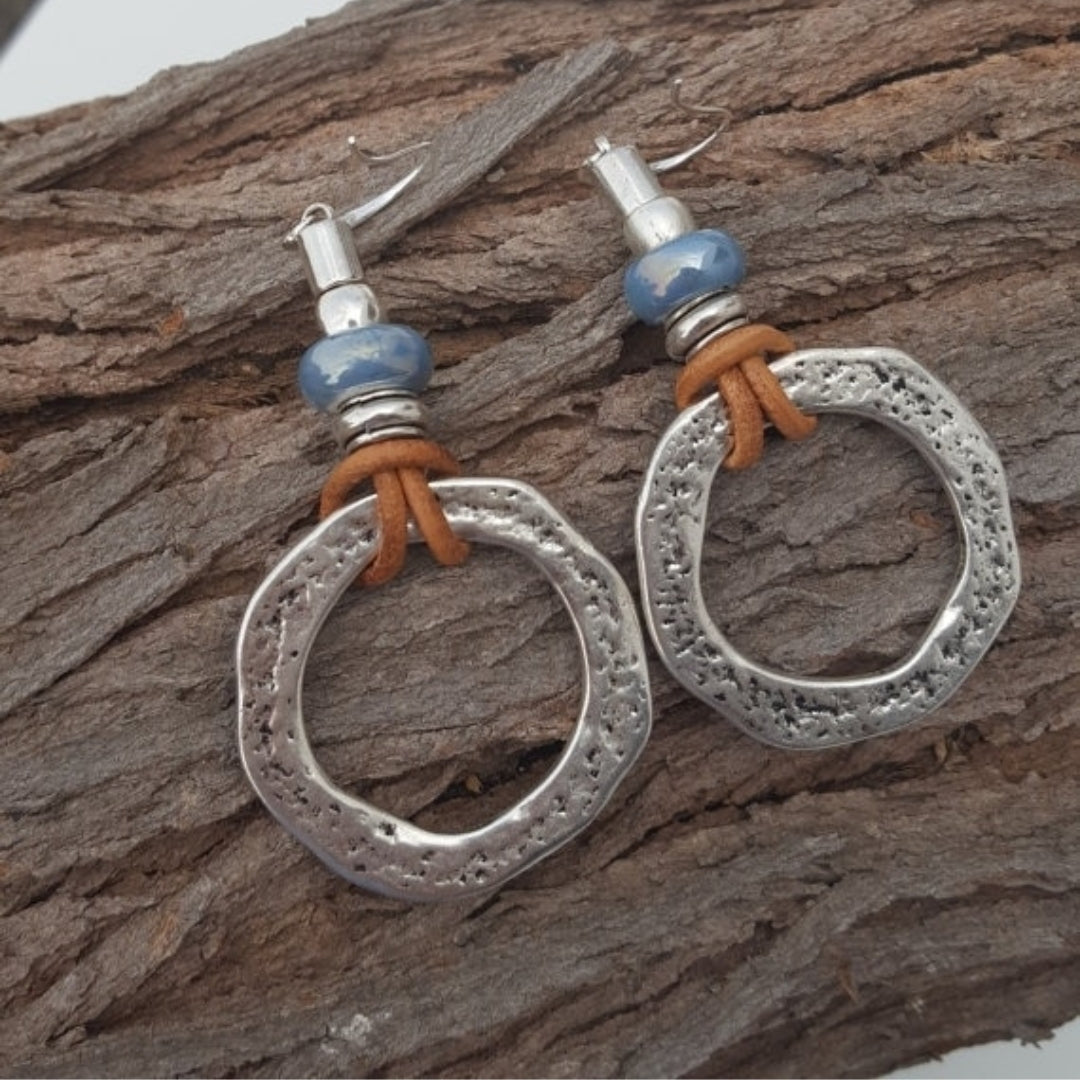 Boucles d'oreilles vintage bohèmes rondes plaquées argent
