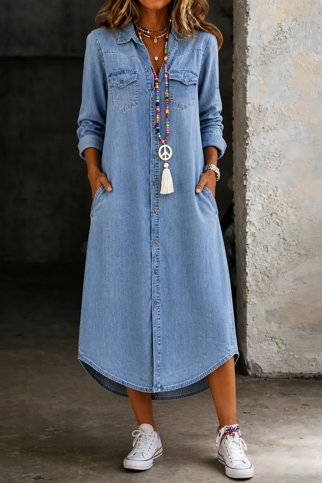 Helen | Vestido camisero vaquero largo, elegante e informal